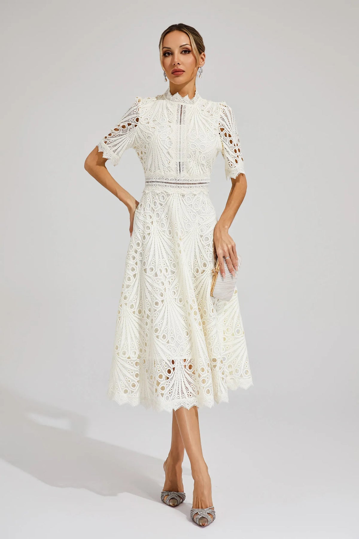 Exquisite Flattering Lace Midi Dress for Women