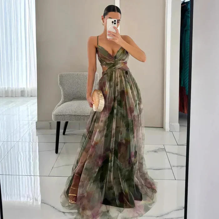 Captivating Elegant Bloom Airy Twist Maxi Party Dress for Women
