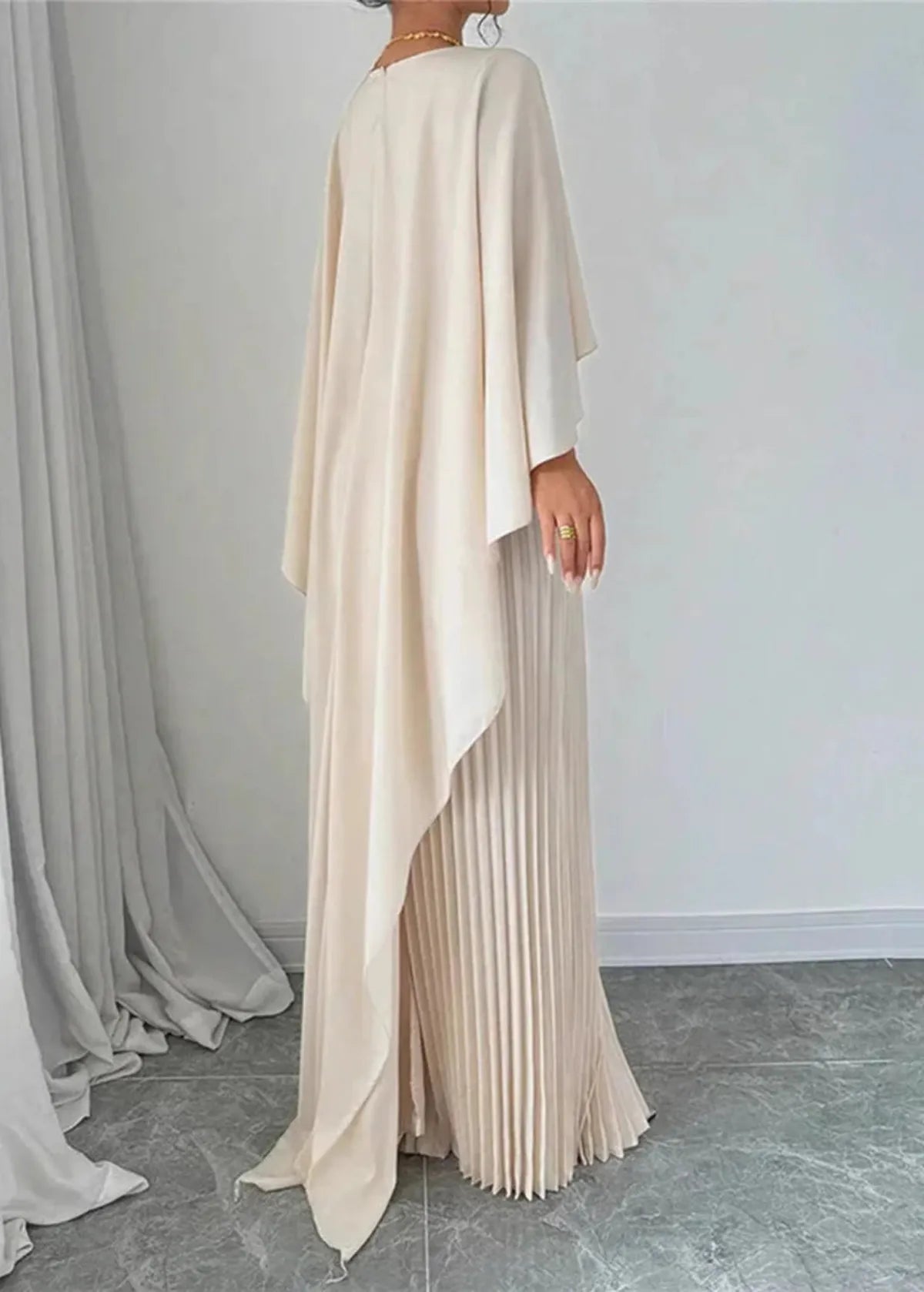 Women's Maxi Batwing Sleeve Pleated Evening Dress