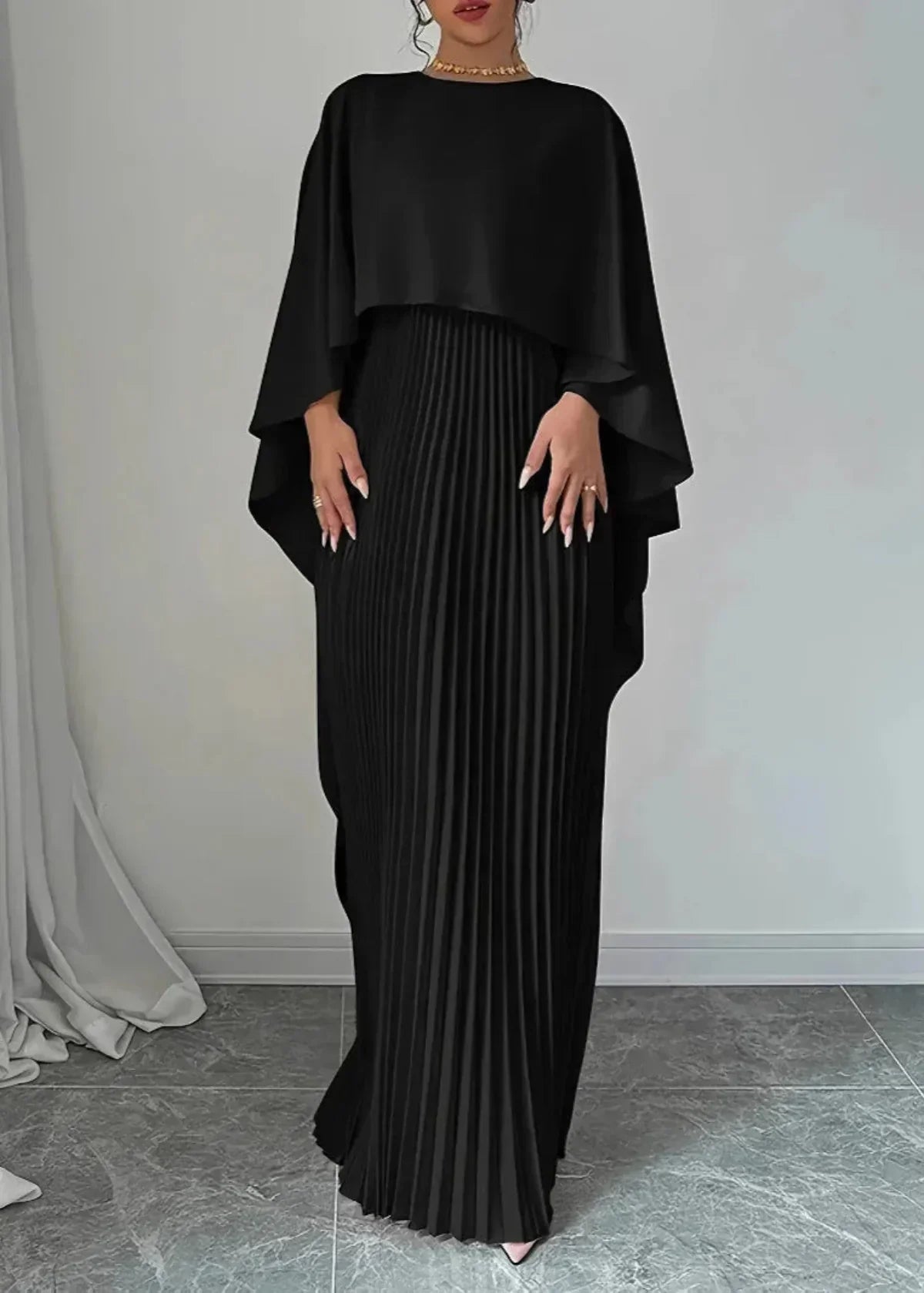 Women's Maxi Batwing Sleeve Pleated Evening Dress