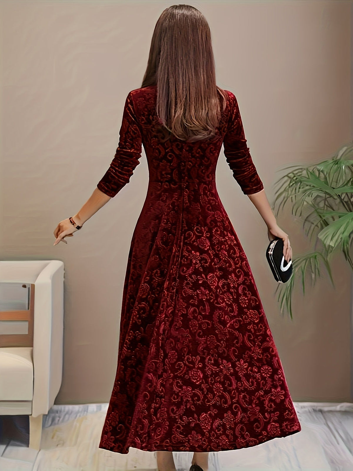 Women’s Elegant Square Neck Evening Dress