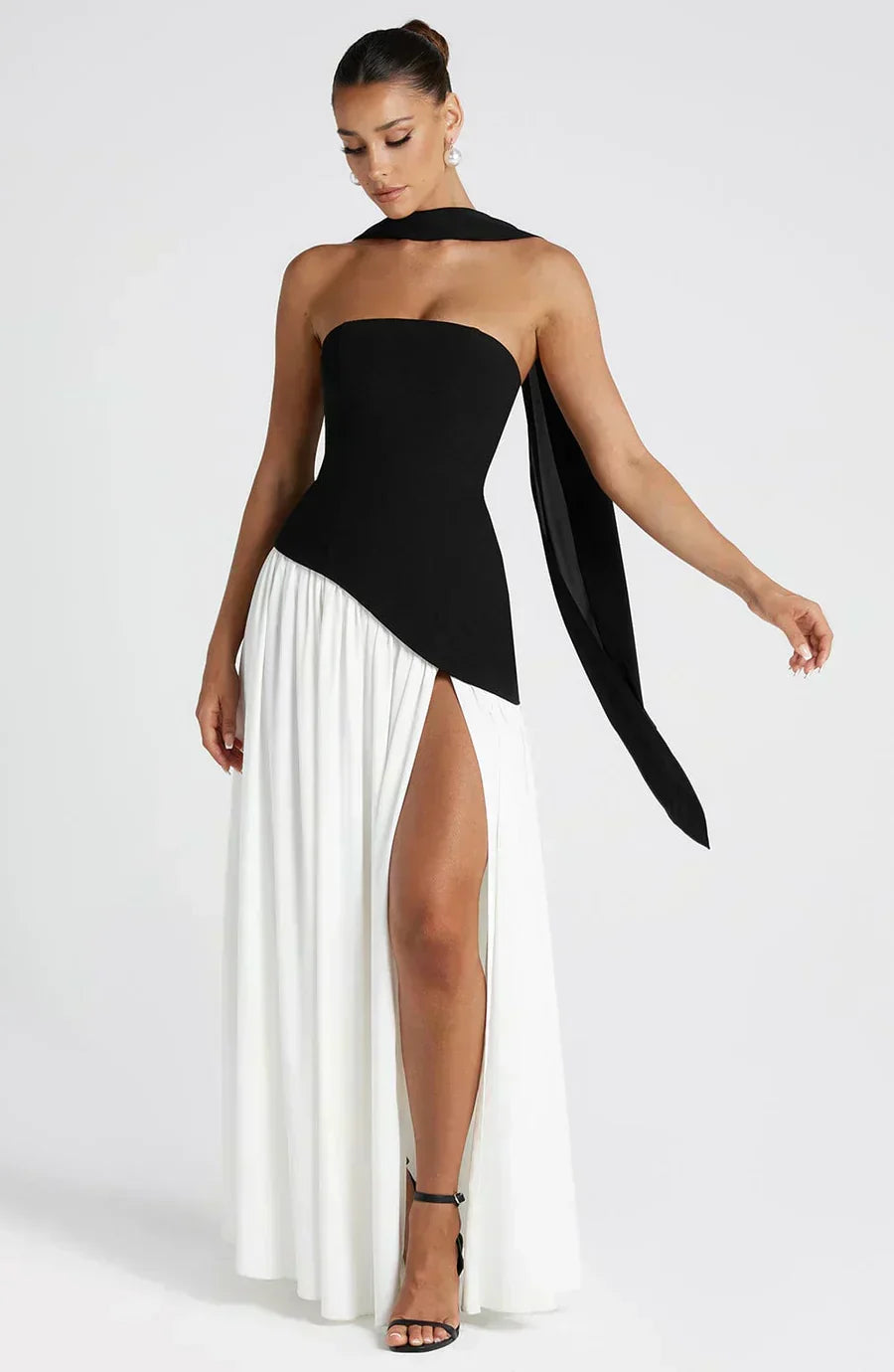 Elegant Slit Long Gown Asymmetric Wedding Guest Dress for Women