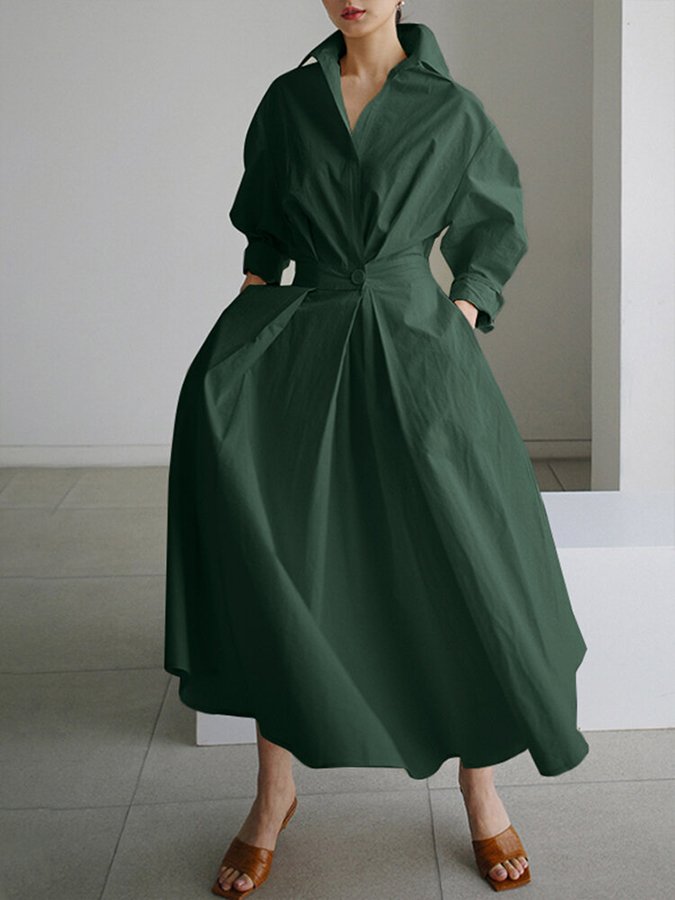 Women's Classic Elegance Button Shirt Dress with Adjustable Belt