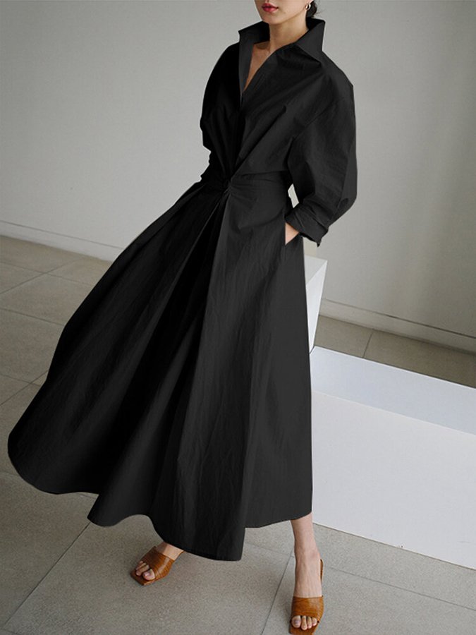 Trendy Classic Belted Maxi Shirt Dress for Women