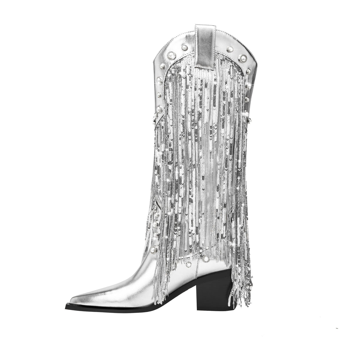 Women's Statement Fringe Shimmering Western Cowboy Boots